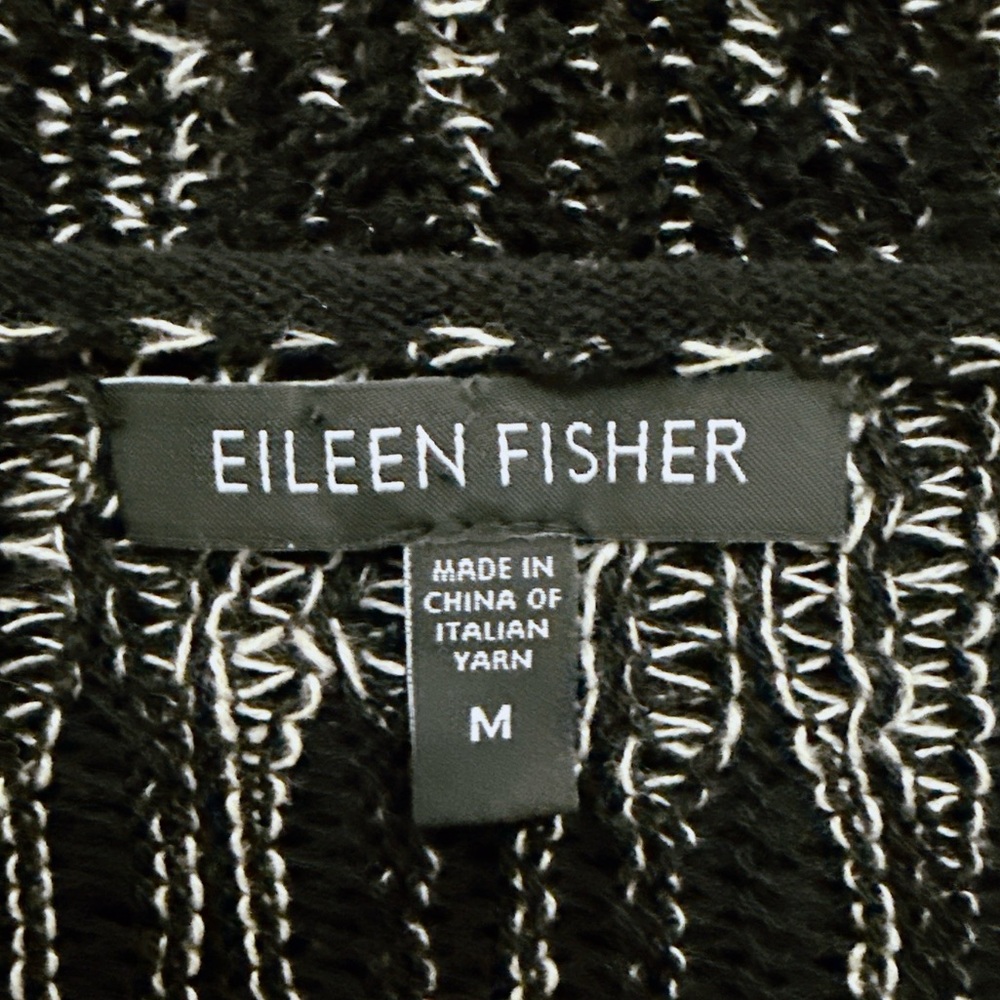 Eileen Fisher Wool Linen Sweater Knit Semi Sheer Modern Chic Black Luxe Medium - Picture 8 of 11
